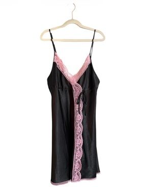 Victoria's Secret Black Slip with Pink Lace Trim